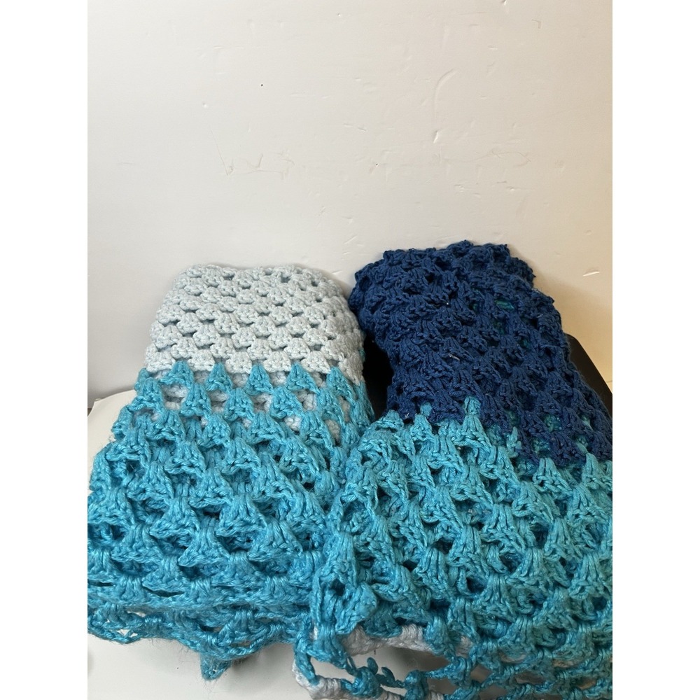Handmade Crochet Baby‎ Blanket Light Blue 36x38 Crib Nursery Soft